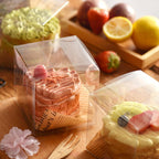 Jutieuo 45pcs Pack Clear Plastic Party Favor Boxes 2x2x2 Inches with Ribbons, Transparent Cube Treat Boxes for Candy Cupcake Goodie Gift, Individual Hot Cocoa Bomb Packaging Box