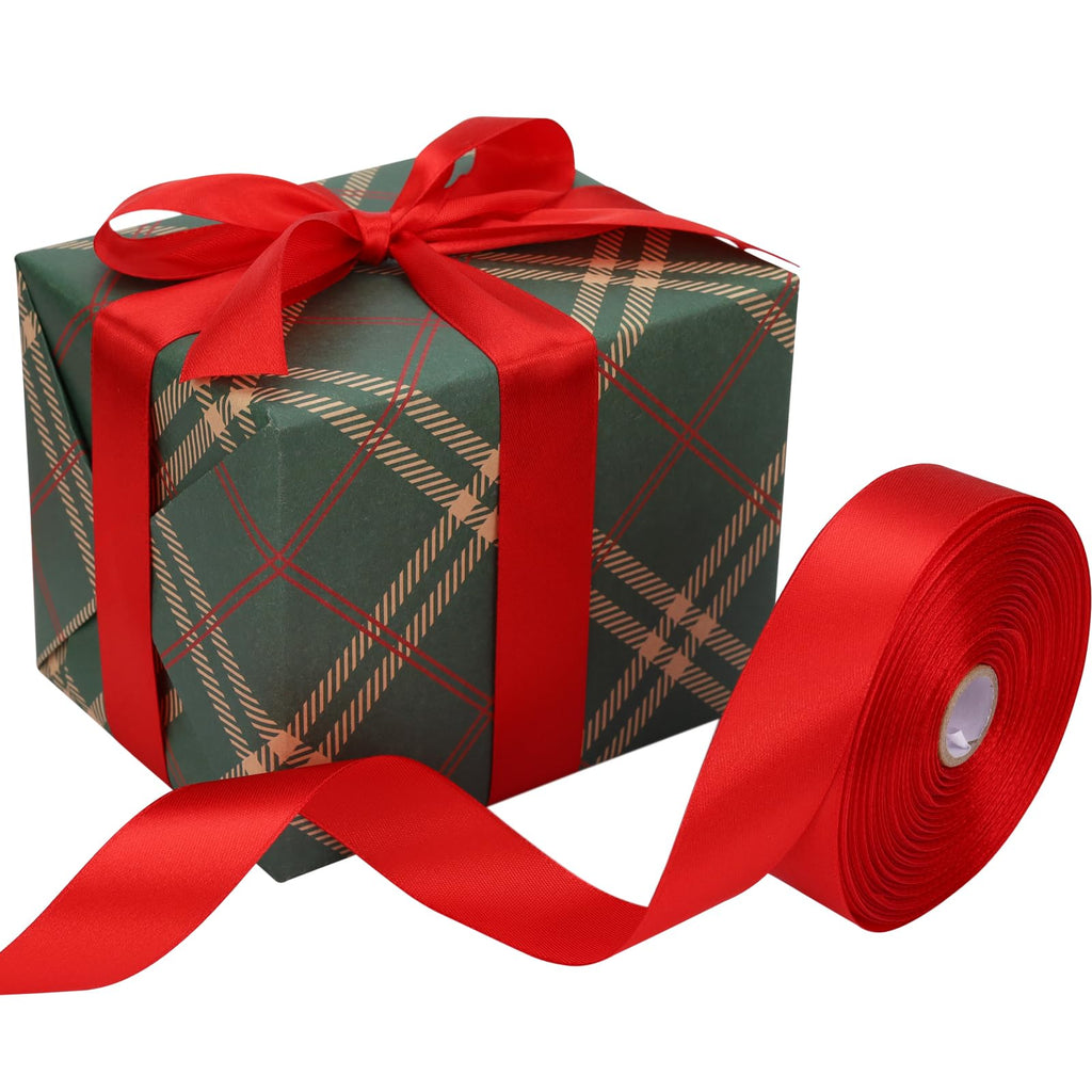 Baocuan 1 inch Red Satin Ribbon 50 Yards Solid Fabric Ribbons Roll for Wedding Invitations, Bridal Bouquets, Sewing, Party Decorations, Gift Wrapping and More
