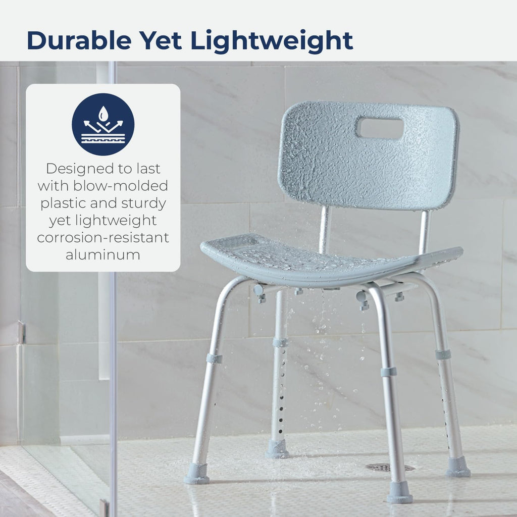 Drive Medical RTL12202KDR Shower Chair with Back, Adjustable Stool with Suction Feet, Shower Seat for Inside Shower or Tub, Bathroom Bench Bath Chair for Elderly and Disabled, 300 LB Weight Cap, Grey