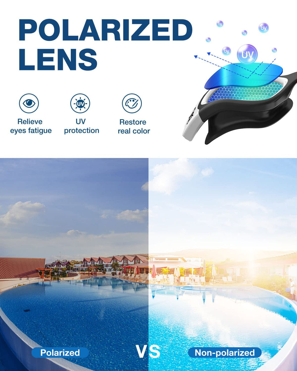 ZIONOR Swim Goggles, G1 Polarized Swimming Goggles UV Protection Leakproof Anti-fog Adjustable Strap for Adult Men Women (Polarized Mirror Gold Lens)