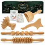 5-in-1 Wood Therapy Massage Tools Kit - Lymphatic Drainage Massager for Stomach, Thighs and HIPS | Maderoterapia Kit Professional for Muscle Pain Relief | Wooden Body Sculpting Tools | ViVACious