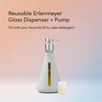 Dirty Labs | Reusable Erlenmeyer Glass Dispenser and Pump | Liquid Laundry Detergent Dispenser | Holds 40 loads | 375 mL | Machine Washable