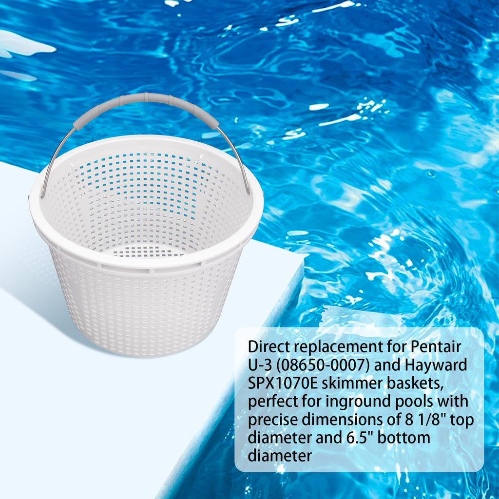 Neowah 8" Pool Skimmer Basket for Inground Pool, Compatible with Pentair U-3 Skimmer Basket 08650-0007 and Hayward SP1070 SPX1070E Pool Basket,with Built-in Brass Weight, Handle and Rubber Grip