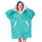 JOYWOO Turquoise Teal Wearable Blanket Hoodie, Birthday Gifts for Trendy Girls Girlfriend Stuff, Oversized Hooded Blanket for Adult Women, Cozy Sherpa Sweatshirt Blanket with Giant Pocket and Zipper