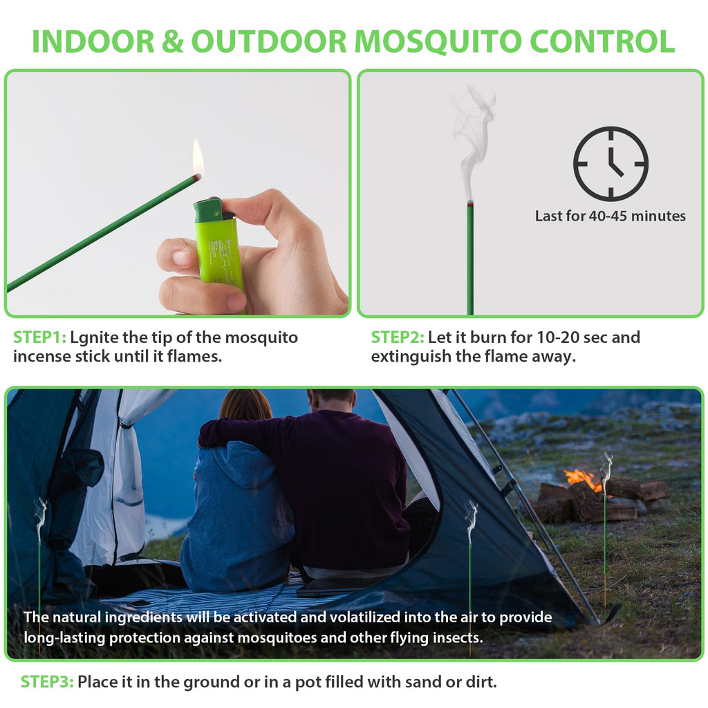 BugBai Mosquito Repellent Outdoor Patio 120 PCS, Citronella Oil Mosquito Incense Sticks Indoor Home Pet Family Safe, Natural Plant-Based Bug Insect Barrier for Yard Garden Lawn Camping Fishing