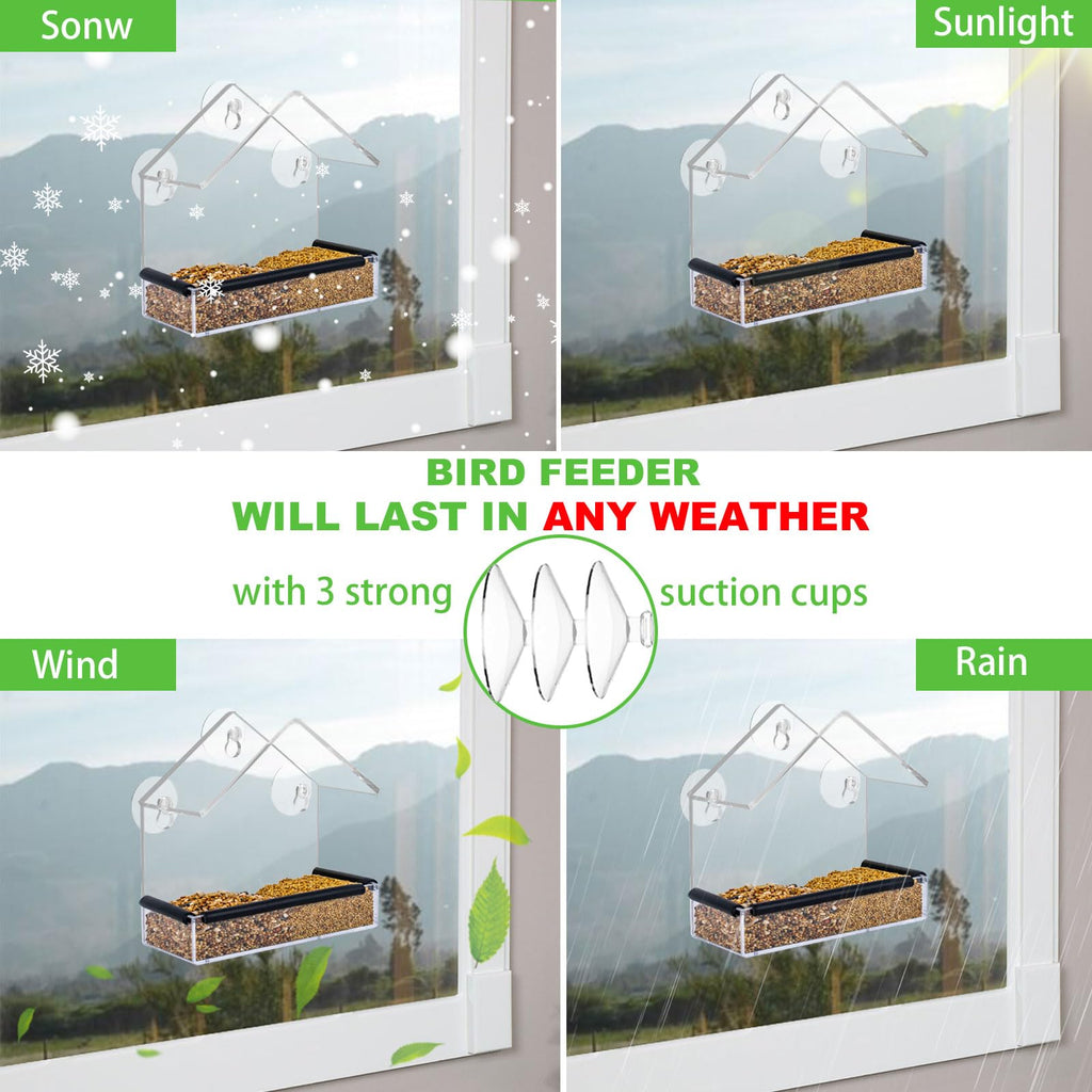 HATILP Window Bird Feeder for Outside Viewing - Clear Window Bird Feeders with Strong Suction Cup Acrylic Small Bird House with Rubber Strips Watching Gifts for Cats Elderly