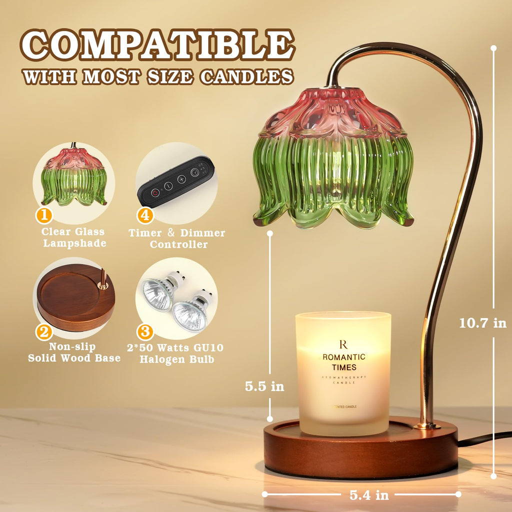 Dimmable Flower Candle Warmer Lamp with Timer, Pink Candle Lamp Warmer for Jar Candle, 2024 Womens Gifts for Christmas, Xmas Gifts for Mom Unique, Home Decor for Bedroom Living Room Decor Aesthetic