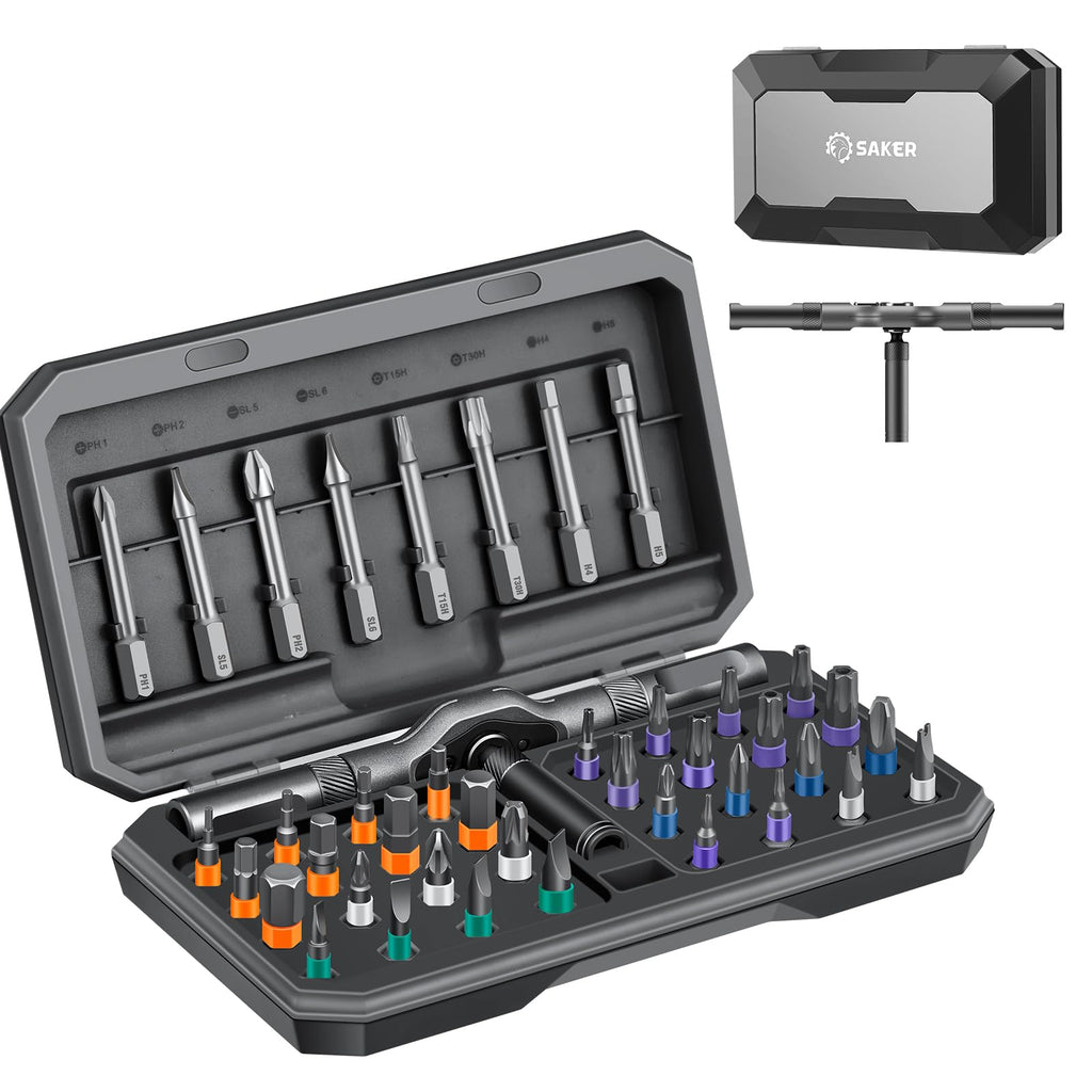 Saker 42 in 1 Magnetic Screwdriver Set, Multi Bit Free Combination Ratchet Screwdriver Set Portable Repair Tool Kit for Christmas Gifts Furniture, Computer, Bicycle and DIY Grey
