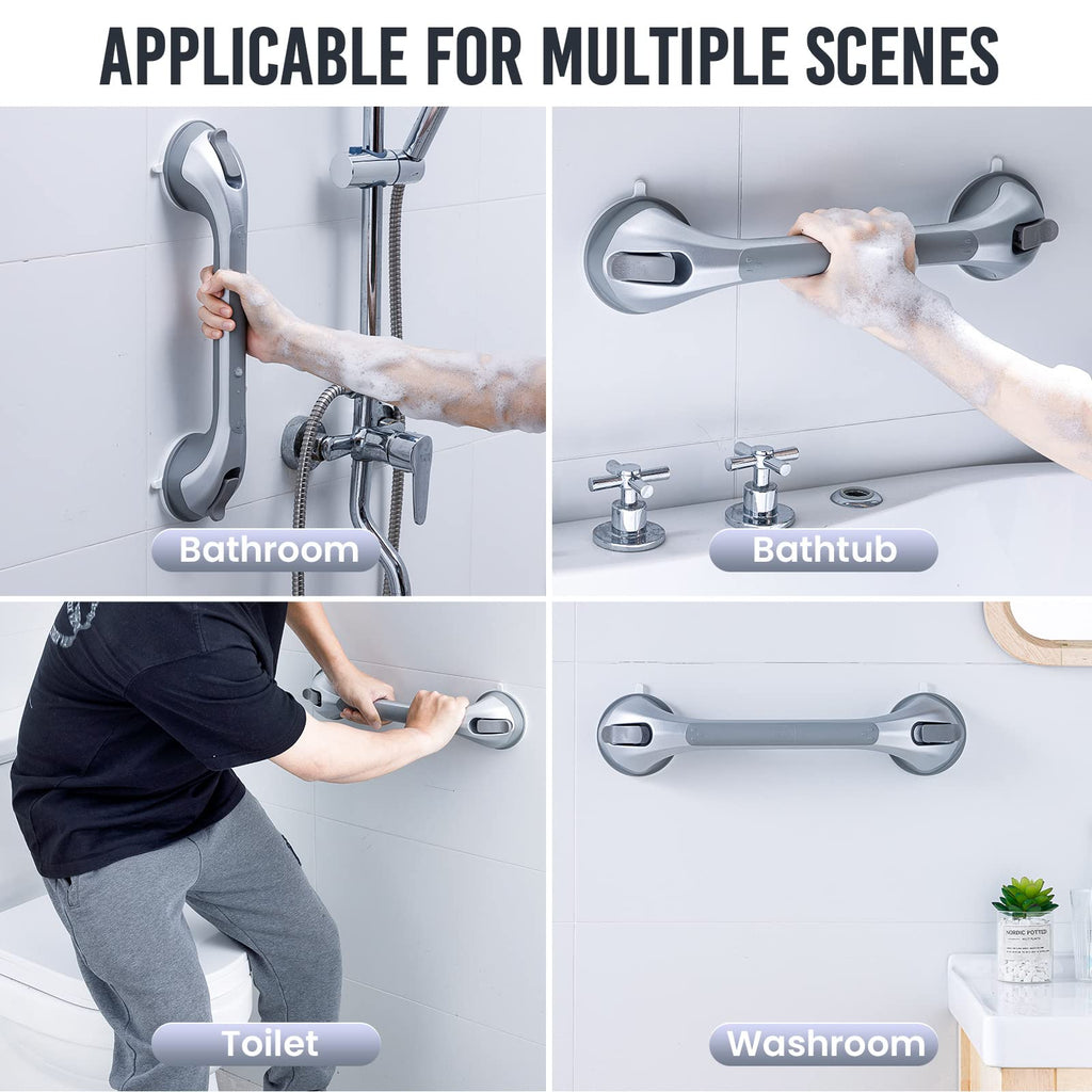 TAILI Shower Grab Bar 16 Inch Suction Cup Grab Bars, Removable Shower Handles for Elderly Suction Heavy Duty Bathtub Grip for Seniors, Strong Handrails No Drilling Waterproof, Silver
