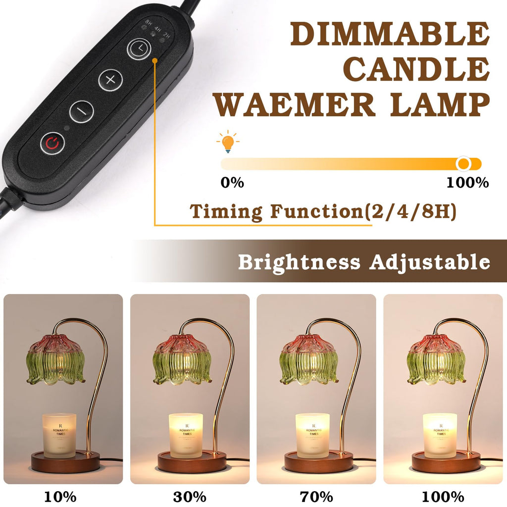 Dimmable Flower Candle Warmer Lamp with Timer, Pink Candle Lamp Warmer for Jar Candle, 2024 Womens Gifts for Christmas, Xmas Gifts for Mom Unique, Home Decor for Bedroom Living Room Decor Aesthetic