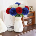 12 Pcs Artificial Chrysanthemums Flowers Patriotic Flower, 4th of July Fake Mums Flowers Silk for Home Decor Indoor Memorial Day Table Centerpiece Vase not Included (12, Red, White, Blue)