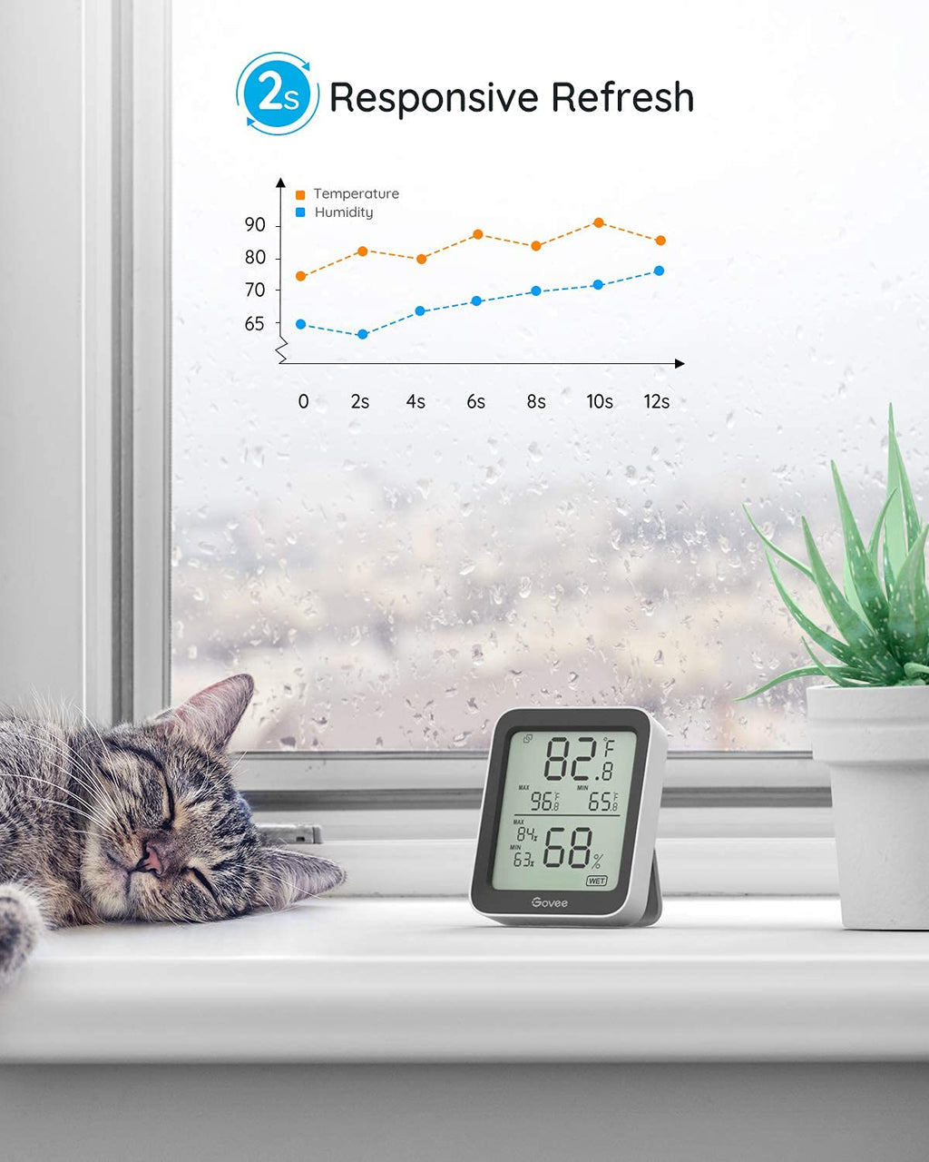 Govee Indoor Hygrometer Thermometer 2 Pack, Bluetooth Humidity Temperature Gauge with Large LCD Display, Notification Alert with Max Min Records, 2 Years Data Storage Export for Room Greenhouse, Black