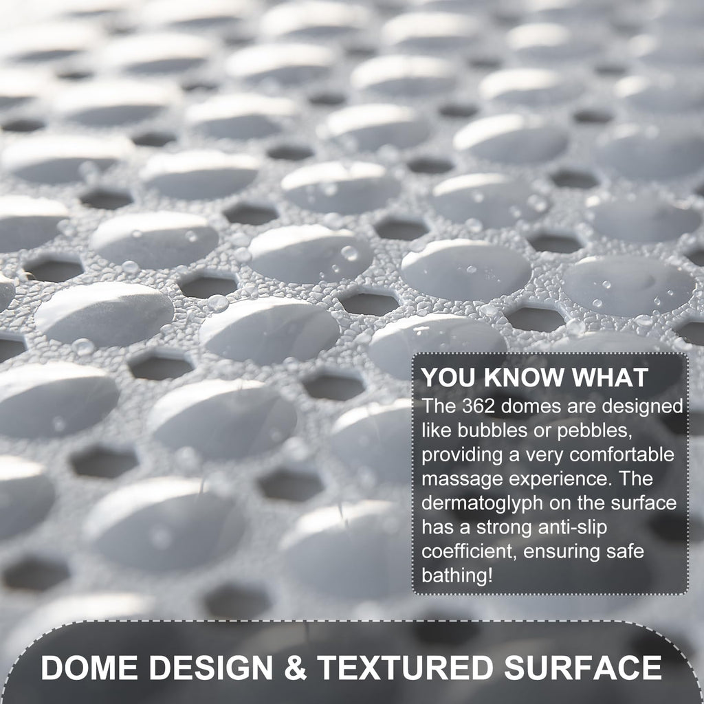 Bath Tub and Shower Mats, Non Slip 40 x 16 Inch Extra Large Bathtub Mat, Machine Washable Bathmat with Drain Holes, Suction Cups for Bathroom Floor, Gray