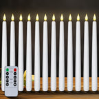 Homemory 12 Pcs Flameless Taper Candles with Remote Timer Dimmer, 11 inches White LED Taper Candles, Plastic Battery Operated Candlesticks with Flickering Flame for Halloween Christmas Wedding Party