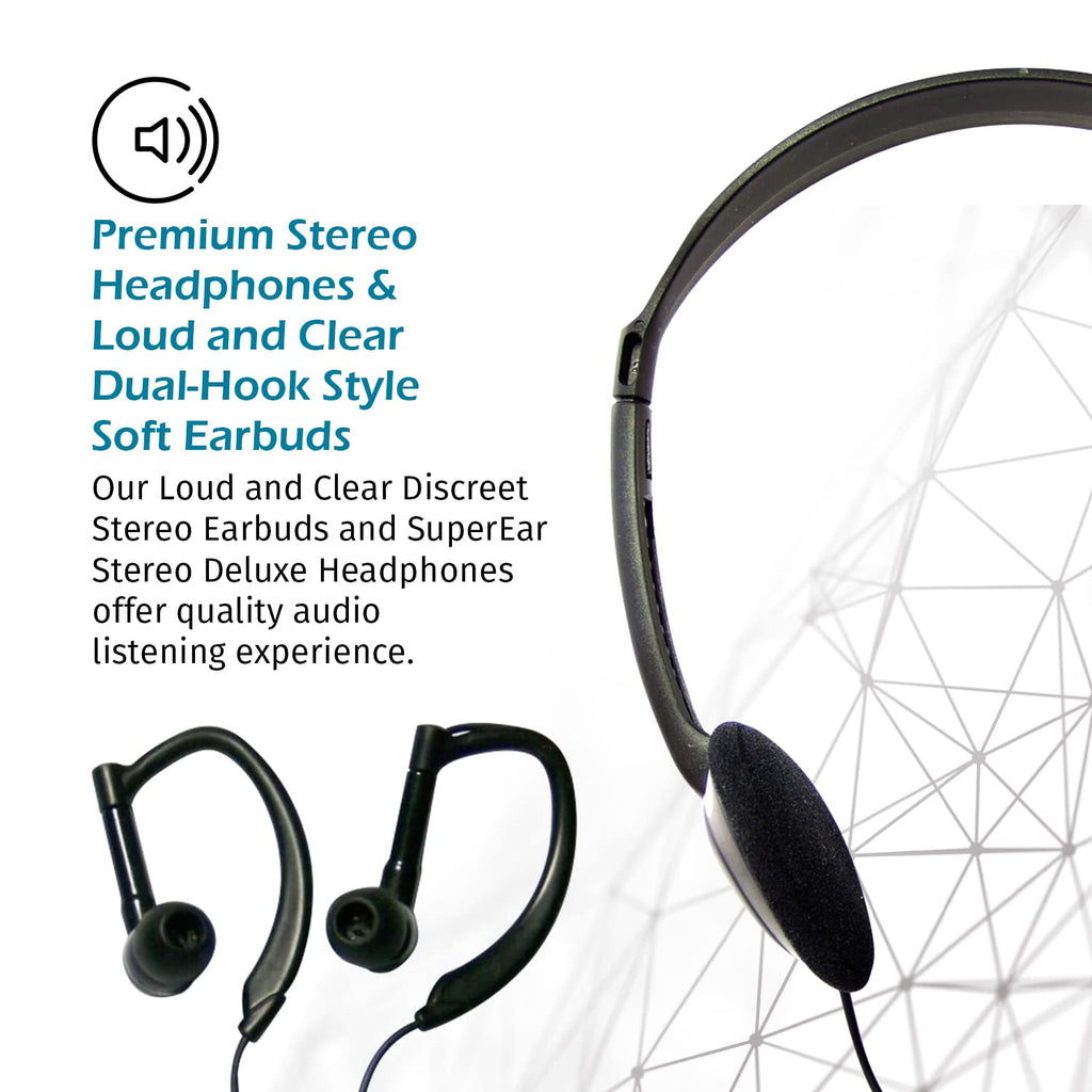 SuperEar Plus SE7500 Personal Sound Amplifier (PSAP), Pocket Sound Amplifier, Headphones & Discreet Earbuds w/Auto Shut off & Case, On/Off Volume Control for Adults, Audiologists, Seniors