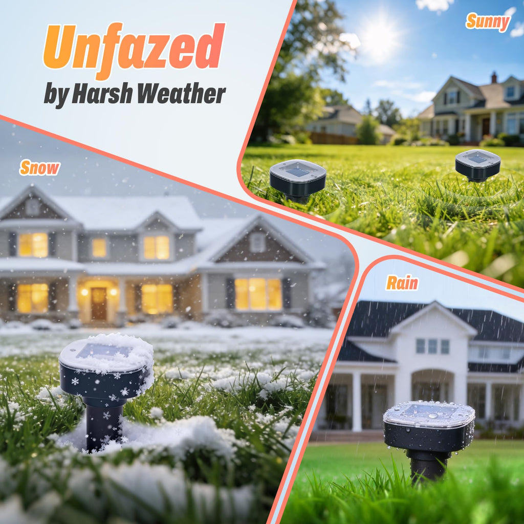 4 Pack Mole Repellent Solar Powered, Snake & Skunk & Vole & Gopher & Armadillo & Rabbit & Groundhog & Chipmunk & Raccoon Repellent for Yard, IP65 Waterproof Ultrasonic Deterrent for Lawns Garden
