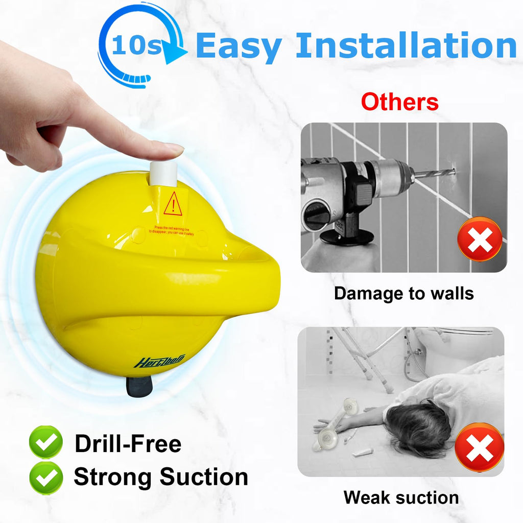 Suction Shower Grab Bars for Bathtubs and Showers, Safety Shower Grab Bars for Seniors, Drill-Free Shower Handle for Bathroom, Grab Bar for Elderly, Post-Surgery, Pregnant, Yellow, 2Pack