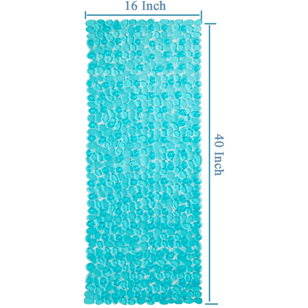 Webos Bath Shower Mat Non Slip: Extra Large Pebble Bathtub mat for Kids, Elderly, Anti Slip Shower Matt with Drain Holes Suction Cups Tub Mat - 16 X 40 Inch Clear Green