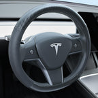 Uxcer Carbon Fiber Leather Steering Wheel Cover for Tesla Model 3/Y 2016-2025 2026 Juniper/Highland, Non-Slip Breathable Steering Wheel Protector for Tesla Model 3/Y Accessories 2026