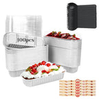 YQER 100 Pack Mini Loaf Pans with Lids, Spoons & Stickers – Disposable Aluminum Foil Baking Cake Containers for Oven, Air Fryer & Freezer – Ideal for Cakes, Bread, Pudding, Parties & Gifting, Sliver