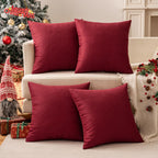 MIULEE Pack of 2 Christmas Decorative Outdoor Solid Waterproof Throw Pillow Covers Polyester Linen Garden Farmhouse Cushion Cases for Patio Tent Balcony Couch Sofa 18x18 inch Wine Red