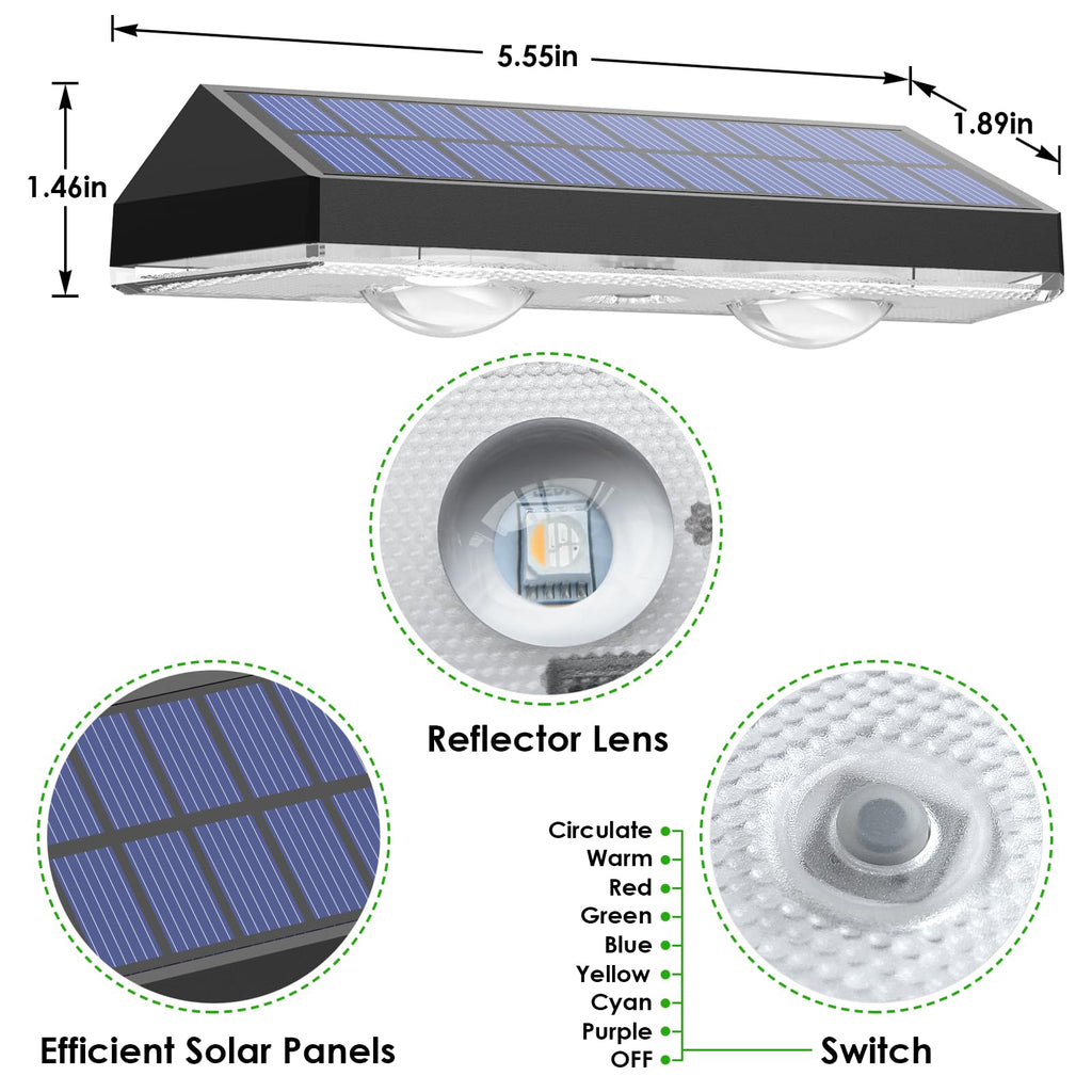 Solar Fence Lights Outdoor - Warm White & RGB 6 Color, Dusk to Dawn Solar Deck Light, Solar Lights Outdoor IP65 Waterproof, Garden Lights for Outside/Backyard/Railing/Step/Patio/Wall (8 Pack)