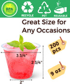 Aatriet [200 PACK] 9 oz Clear Plastic Cups, Crystal Clear Drinking Cups, Disposable Party Cups for Fruit/Ice Cream/Cupcake/Cold Drinks: Iced Coffee, Water, Juice, Soda, Frozed Cocktails