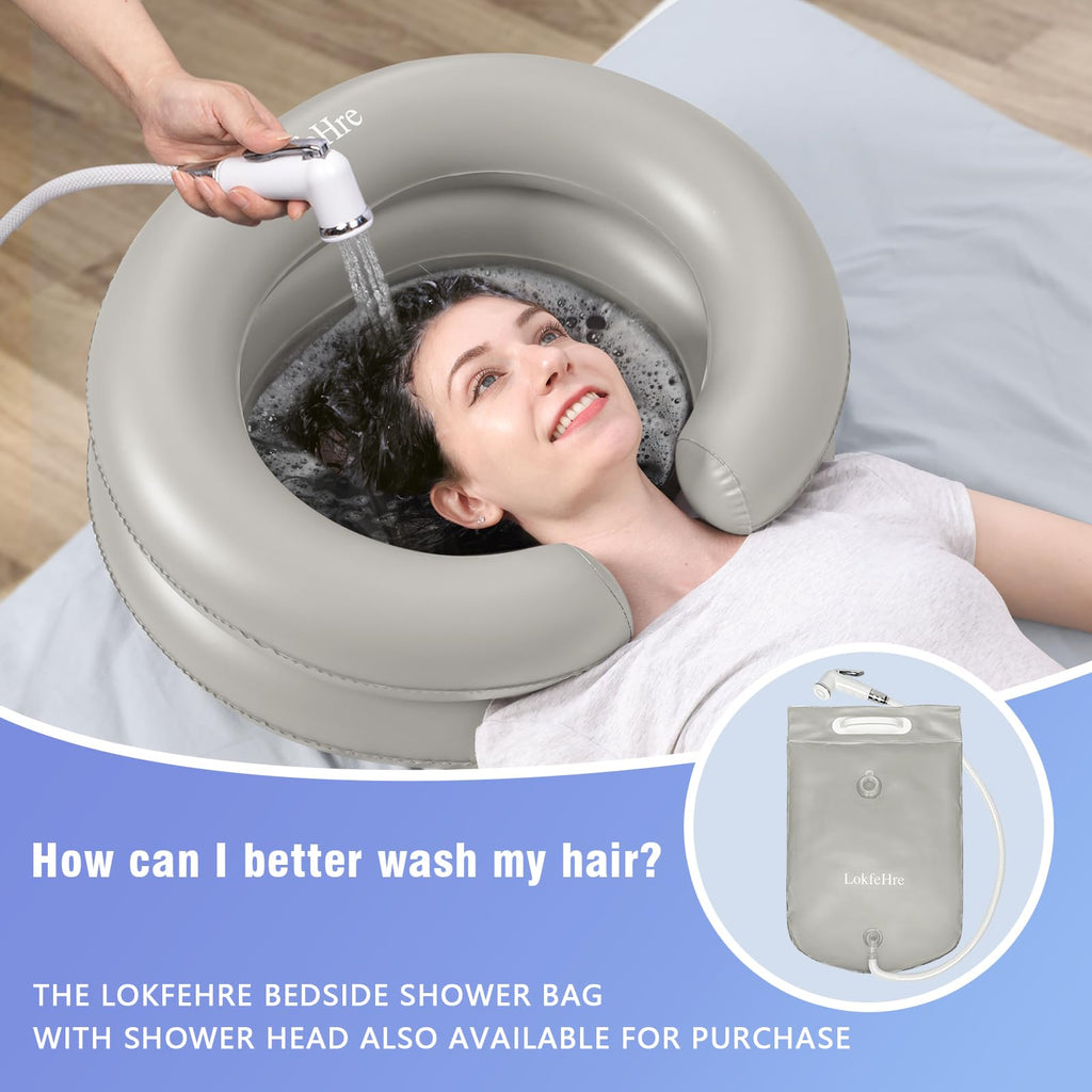 LOKFEHRE Large Portable Inflatable Hair Washing Basin for Bedridden - Wash Hair in Bed with Inflatable Shampoo Bowl.Hair Washing Basin for Elderly,Disabled,Injured,Ideal Inflatable Sink for Locs Detox