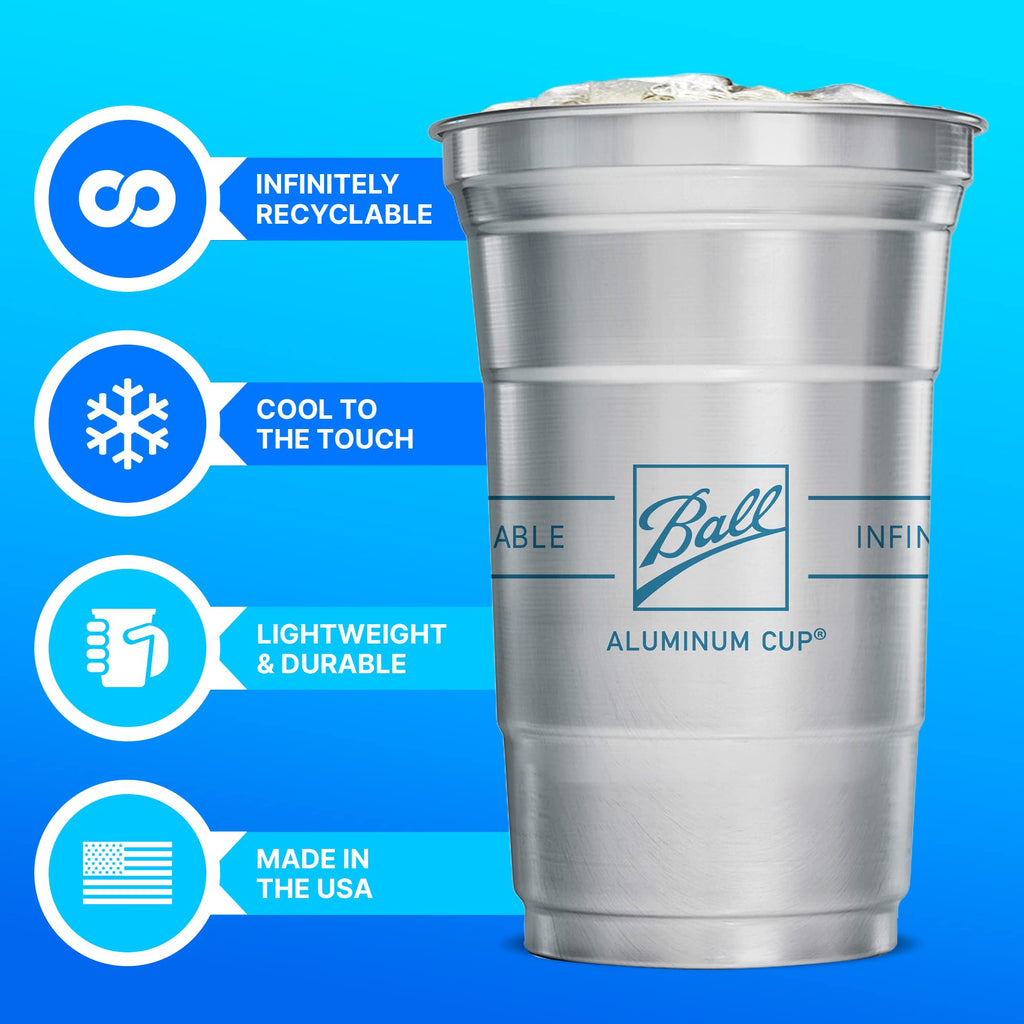 Ball Aluminum Cup Recyclable Party Cups, 20 oz. Cup, 30 Cups Per Pack