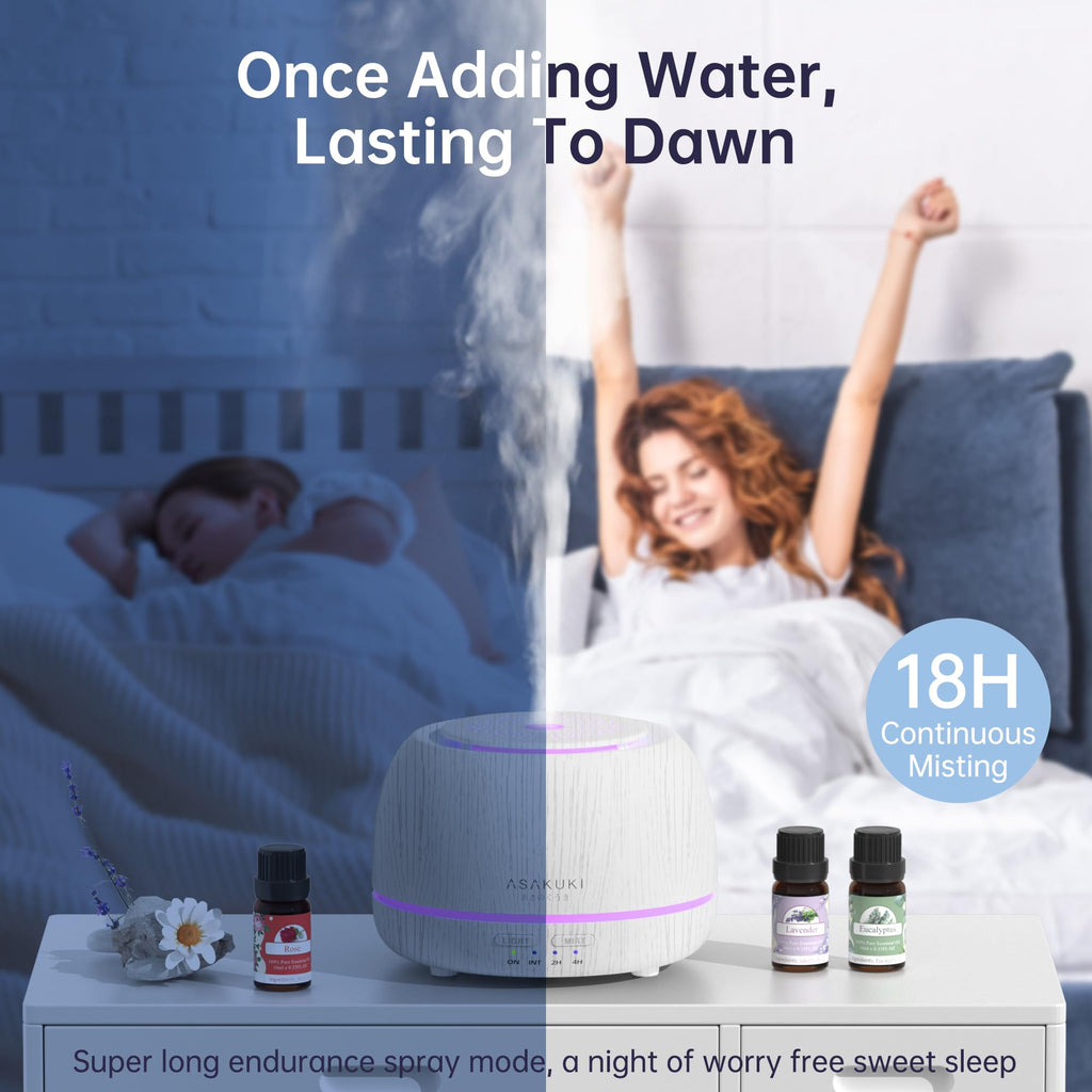 ASAKUKI Premium Essential Oil Diffuser with 10 Oil Set &Remote Control, 5 in 1 Ultrasonic Aromatherapy Fragrant Oil Humidifier Vaporizer, Timer and Auto-Off Safety Switch-White