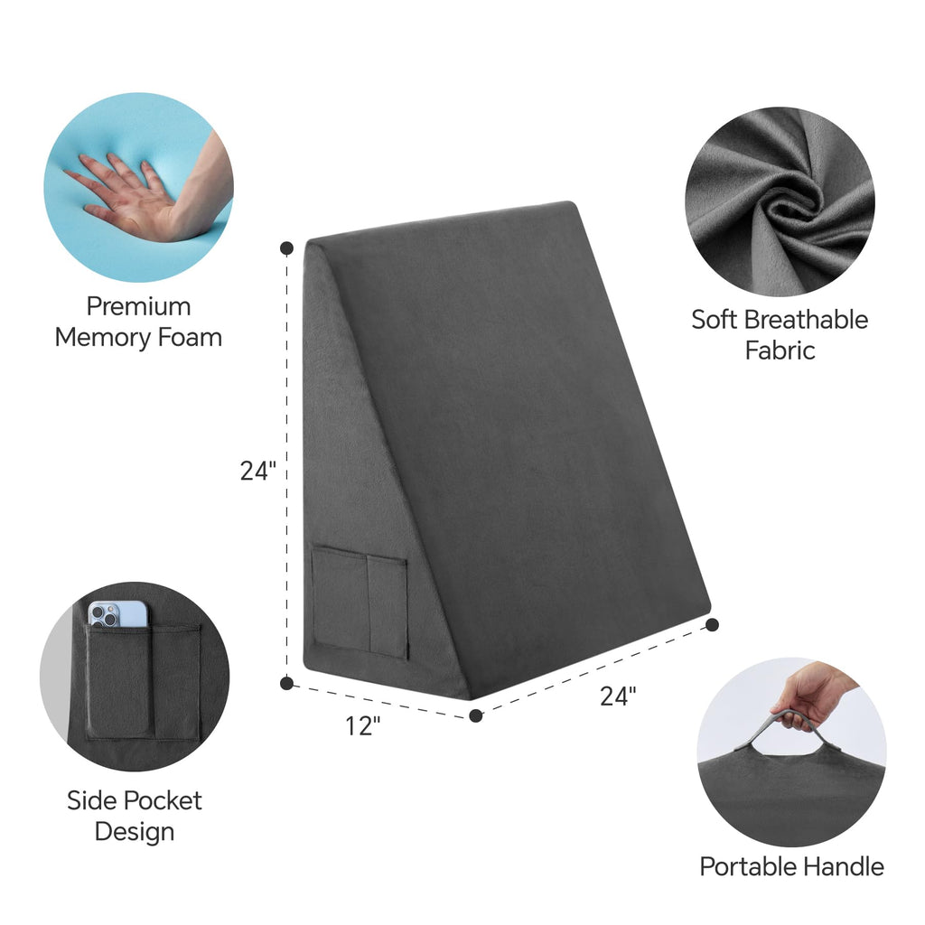 Bedluxe Bed Wedge Pillow for Sleeping, 12 Inch Memory Foam Wedge Pillow Post Surgery, Triangle Pillow Wedge, Elevated Support Pillows for Sleeping, Acid Reflux & Snoring - Removable Washable Cover