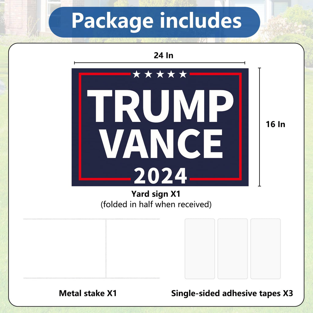 Probsin Trump Vance 2024 Yard Sign Double Sided 16" x 24" President Trump Vice President Vance MAGA Signs Voted for Trump Vance Outdoor Decorations for Lawn, Garden, Window, Party Supplies (Blue)