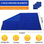 3 Pack Moving Blankets 40x72in Heavy Duty Padded Packing Blankets for Moving Shipping Protecting Furniture Professional Quilted Furniture Blankets for Moving Supplies