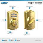 Schlage Camelot Electronic Keypad Deadbolt Lock, Keyless Front Door Entry, Mechanical Key Backup Included, Bright Brass, BE365 CAM 505