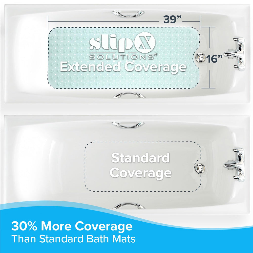 SlipX Solutions Power Grip Extra Long Bath Tub & Shower Mat 39x16, Wet Floor Non-Slip for Elderly & Kids Bathroom, 30% Longer Bathtub Mats, 200 Suction Cups, Drain Holes (1, Translucent Light Green)