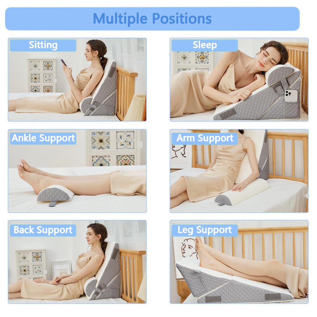 YIHATA Bed Wedge Pillow for Sleeping, Memory Foam Wedge Pillow Set for Post Surgery 12 Inch Adjustable Triangle Pillow Wedge with Washable Cover for Legs, Back Pain, Snoring, Alleviate Acid Reflux