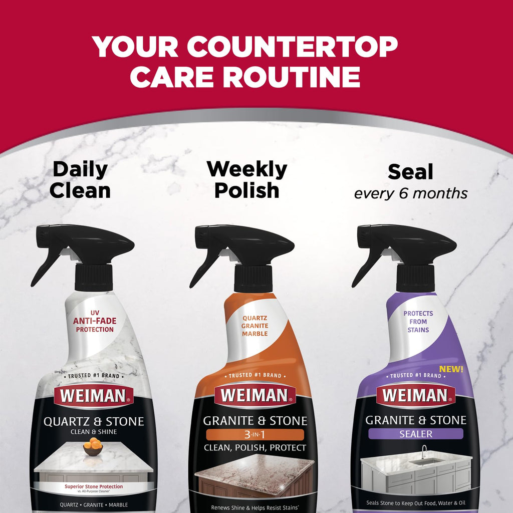 Weiman Quartz Countertop Cleaner and Polish - 24 Ounce (2 Pack w/MicroFiber Towel Included) - Clean and Shine Your Quartz Countertops Islands and Stone Surfaces with UV Protection