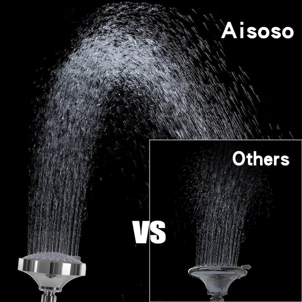 AISOSO Shower Head 2 PCS, 5 Modes High Pressure Shower Heads for Relaxed Shower Experience, 4.1 Inch Bathroom Fixed Showerhead Even at Low Water Pressure for Powerful Spray, Chrome