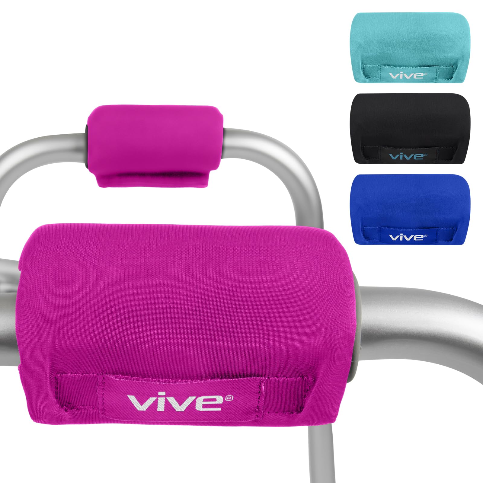 Vive Walker Handle Cushions - Padded Hand Covers - Soft Padding Medical Accessories for Folding Rolling Wheelchair, Rollator Handle, Senior, Elderly Grippers - Foam Crutch Pads Grips - Mobility Aid (Pink)