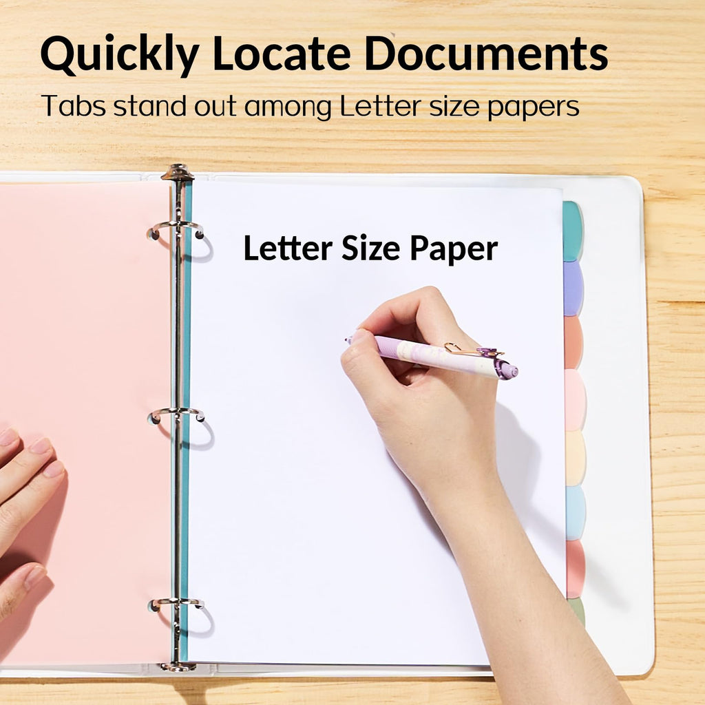 8 Tabs Long-Lasting Plastic Write & Erase Large Tabs Dividers for 3 Ring Binder, Aesthetic Cute Pastels Binder Dividers for Student, Teacher, Office, Home Organizers, 1 Set, Pastels Color