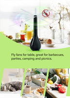 HUT-Fly Fans for Tables,Portable Fan for Outdoor Indoor,Restaurant Patio Fly Fan,Battery USB Fan,Black（4 pack）