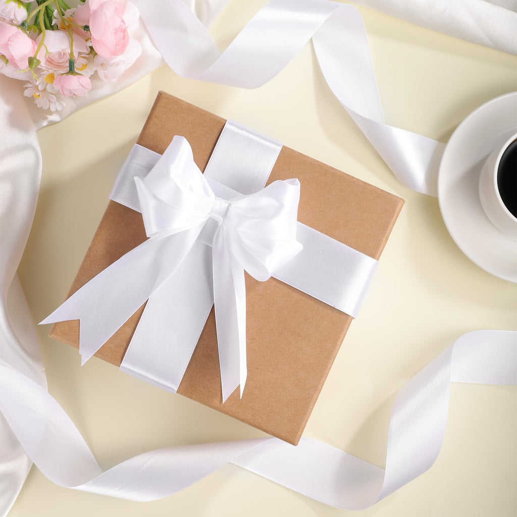 White Ribbon, 120 Yards 1-1/2 inch White Satin Ribbon Stocking Stuffers for Gift Wrapping Flower Bouquet Bow Making Wedding Party Christmas Decorations