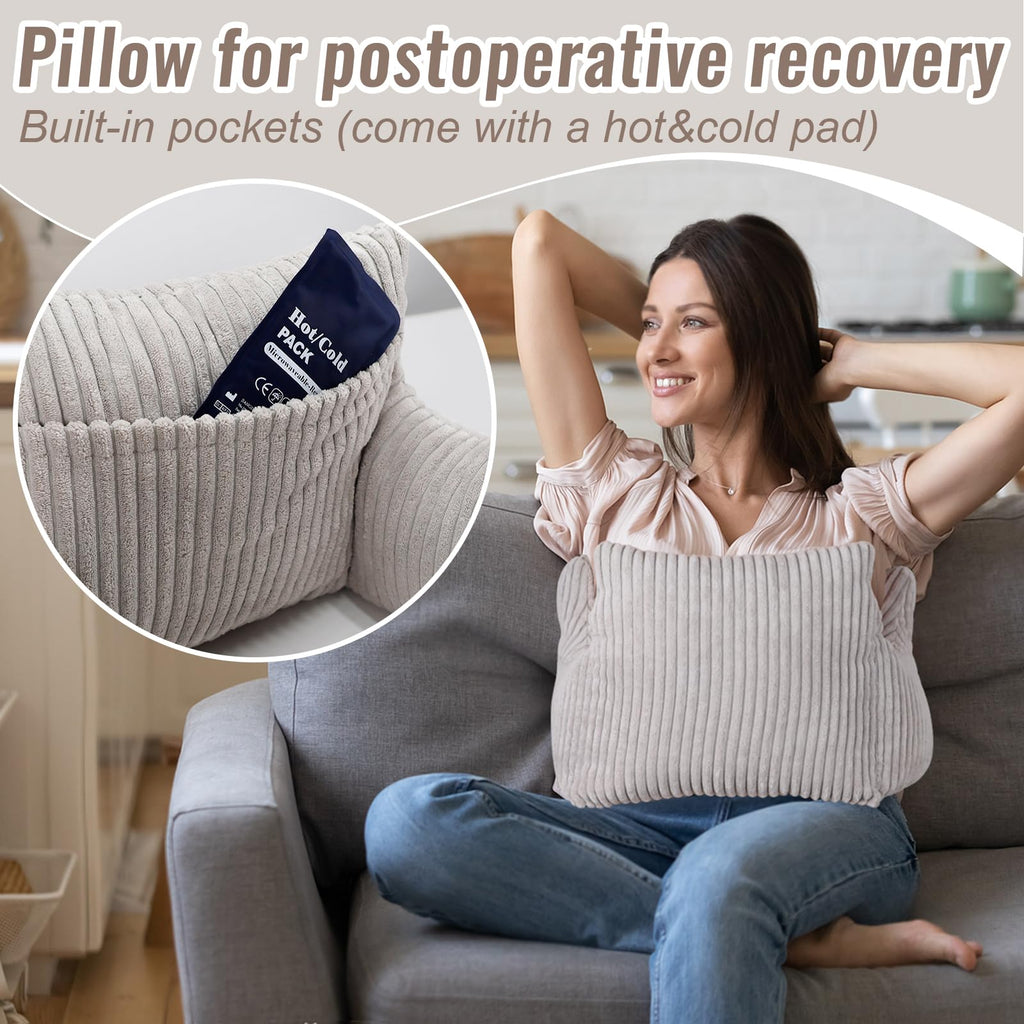 RoamReady Hysterectomy Recovery Pillow, Cotton Post-Surgery Cushion for Abdomen C-Section, Tummy Tuck Lumpectomy, Myomectomy Patients Must Haves, Abdominal Pillow with Gel Pack