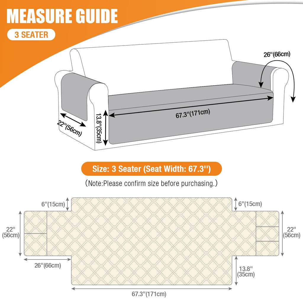 VANSOFY Couch Cover, Waterproof Sofa Covers for 3 Cushion Couch Washable Slipcover Furniture Protector Non-Slip Couch Cover for Dogs, Pets(Sofa, Neutral Gray)