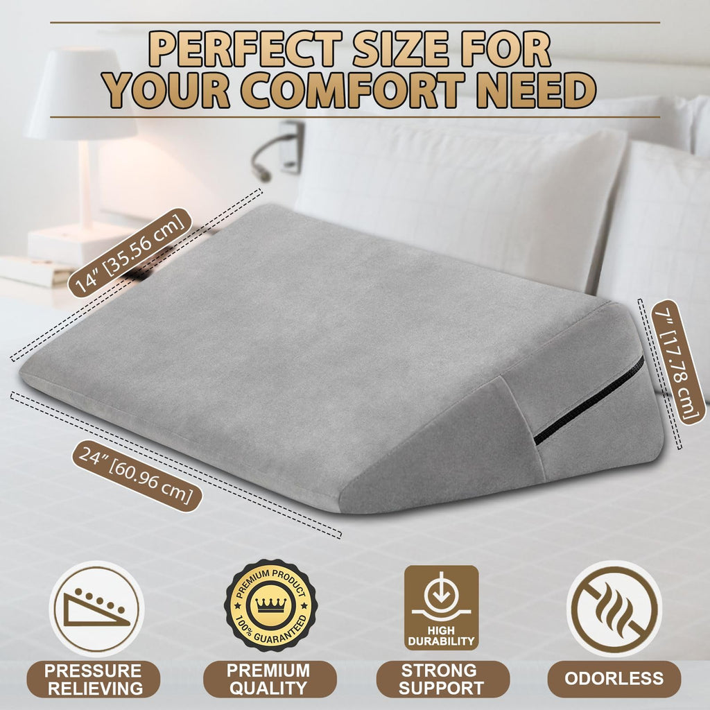 sokoro Bed Wedge Pillow for Sleeping, Side Sleeper Pillow, Back Pain Relief, Sleep Apnea, Snoring, GERD Acid Reflux, Knee Leg Elevation Pillows for After Surgery Gifts Seniors, Body Positioner, Grey