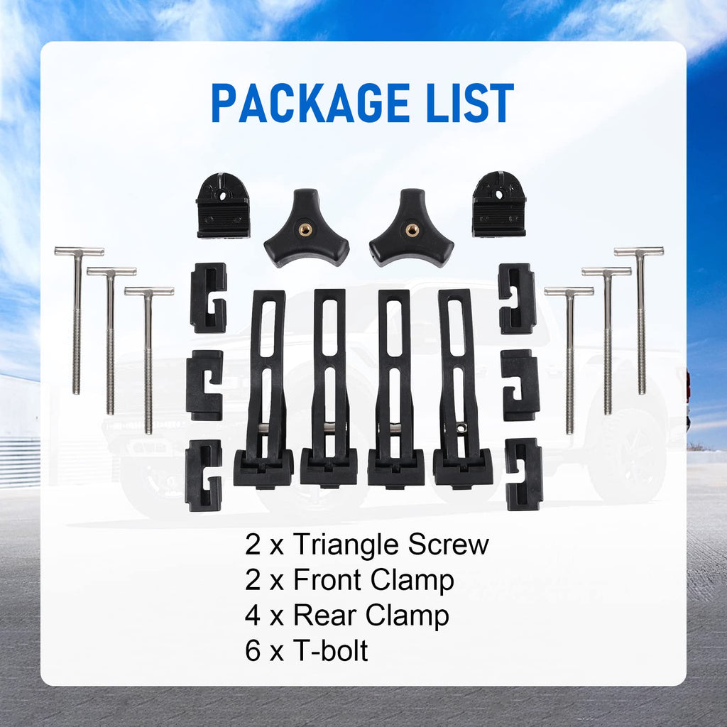 DICMIC Truck Tonneau Cover Replacement and Accessories Part Kit for Hard Tri-fold & Quad-fold Truck Bed Cover Include Nut, T-Bolt and Tonneau Cover Clamp, 4X Rear Clamp