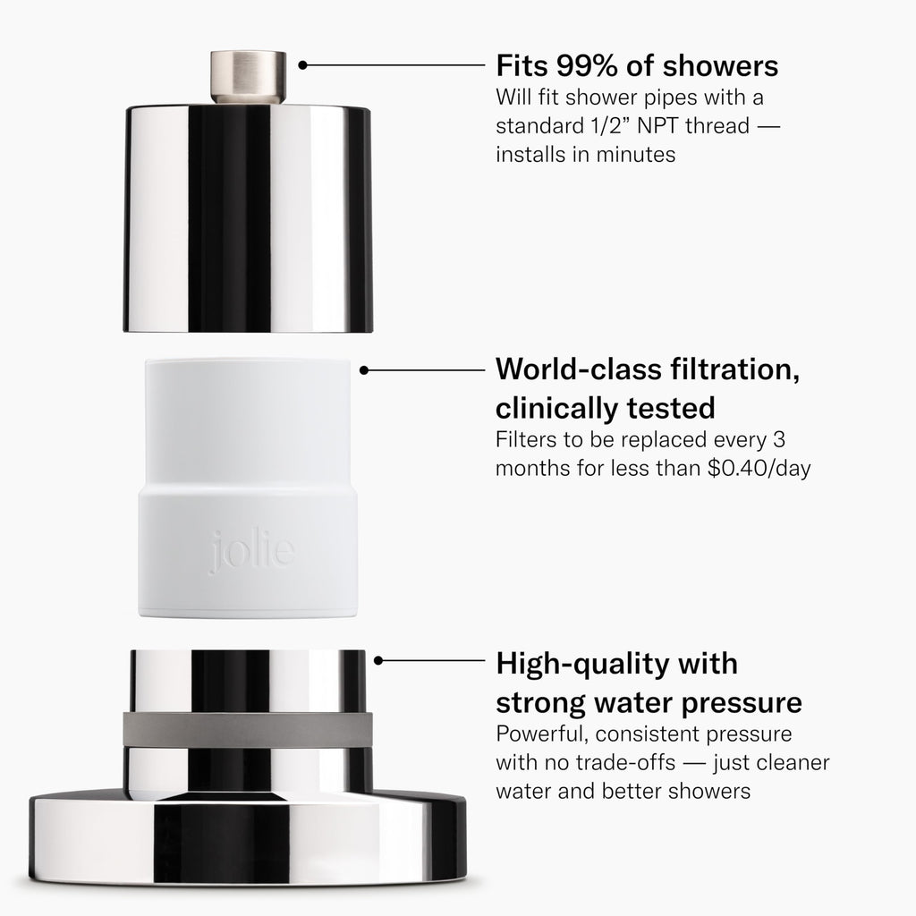 THE JOLIE FILTERED SHOWERHEAD with Shower Filter System- High Pressure Showerhead, Hair and Skincare Accessory to Improve Beauty and Personal Care Routine (New Modern Chrome)
