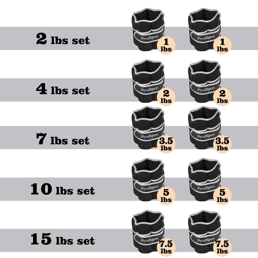 Prodigen Adjustable Ankle Weights Set for Men & Women Ankle Wrist Weight for Walking, Jogging, Gymnastics (Black, 3.5lbs x2)