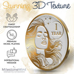 MilestoneMint 1 Year Sobriety Coin Gift Set | Women's Serenity Token AA Chip Medallion with Coin Capsule, Display & Card | Sobriety Gifts for Women in Recovery for Anniversary Month & Year. (Gold)