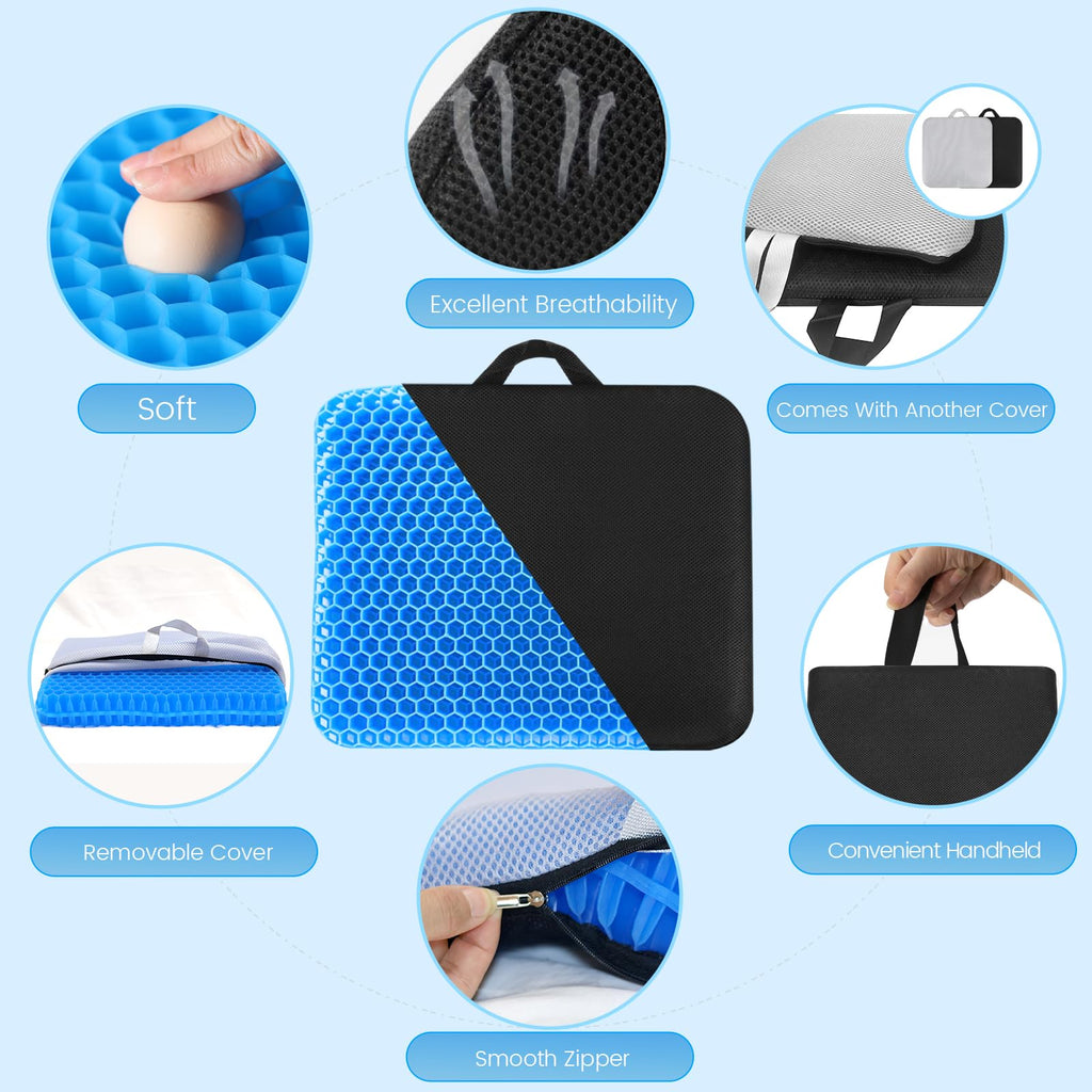 XSIUYU Extra-Large Gel Seat Cushion, Breathable Honeycomb Design Chair Cushions, Tailbone Pain Relief Egg Seat Cushion Butt Pillow, Chair Cushion for Office Chair Car Wheelchair Home Desk Chair